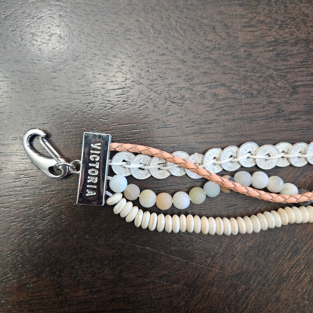 Victoria Emerson Multi-Strand Boho Wrap Bracelets Lot of 2 Stone Wood Leather - Picture 2 of 10